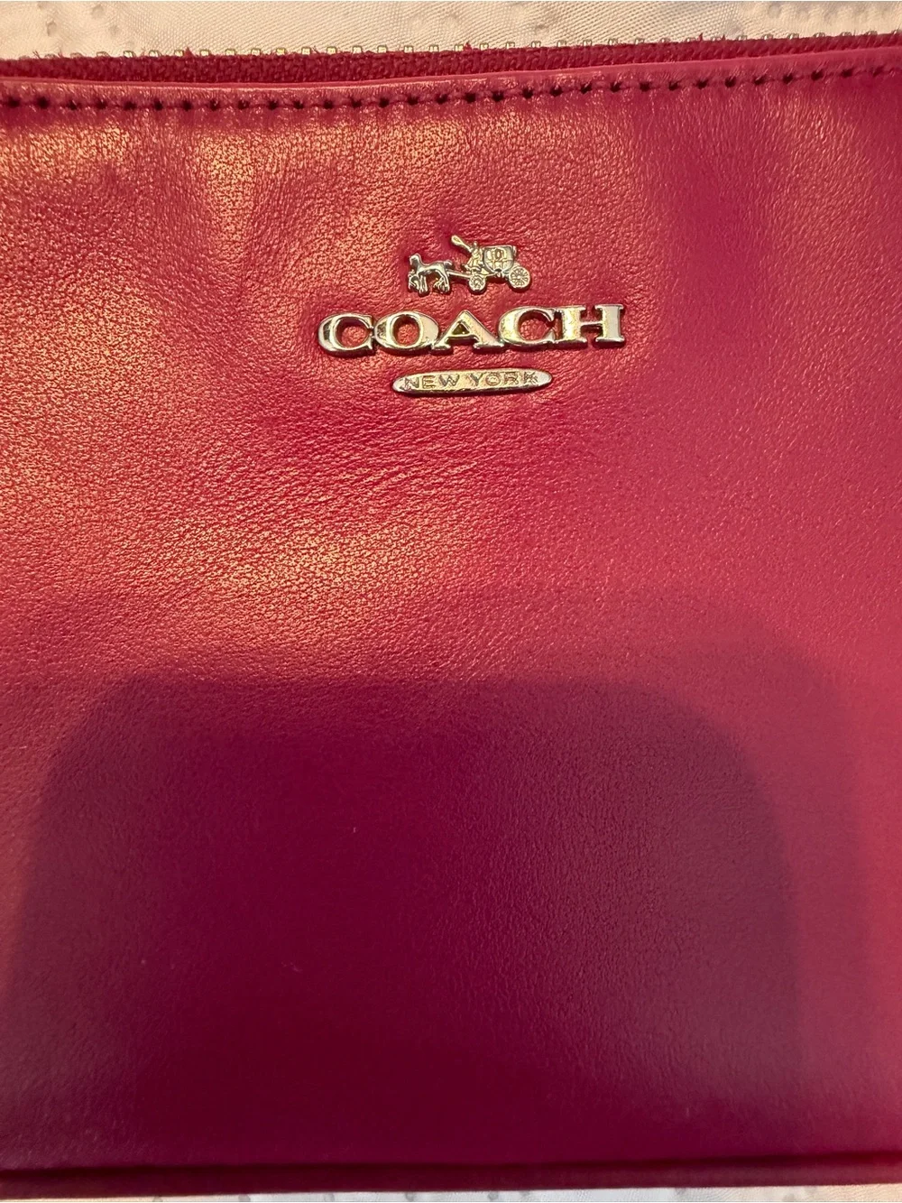 Coach Pink Leather Mini Wristlet with Silver Chain